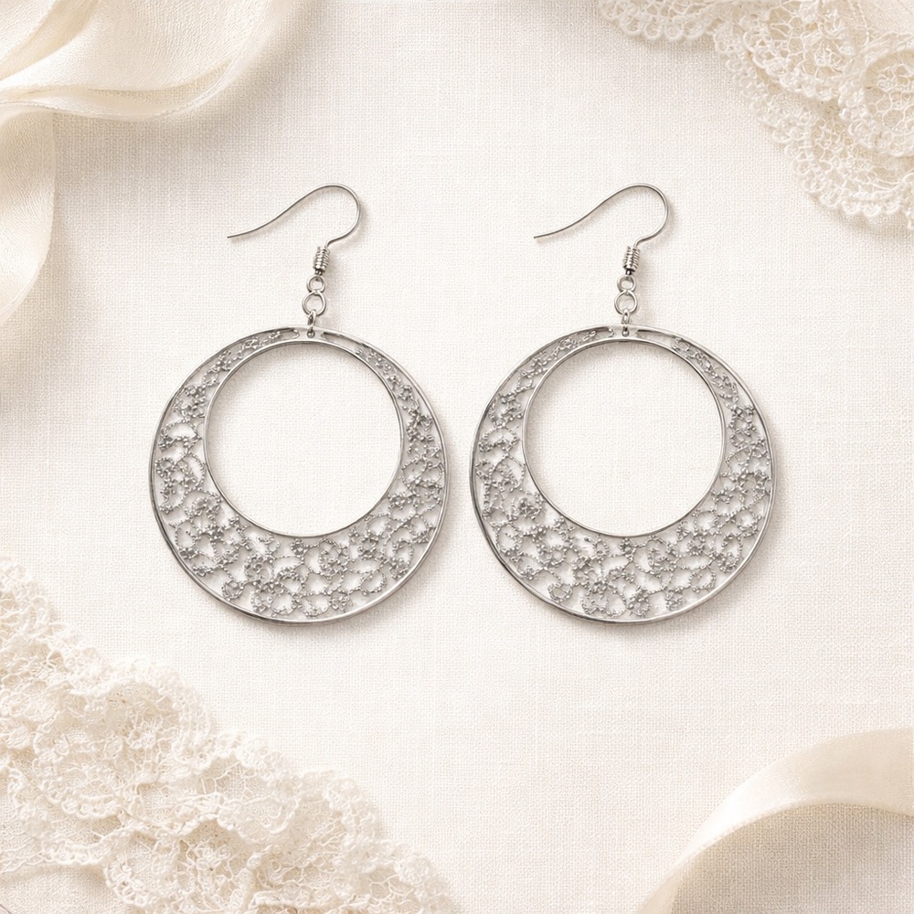Giant Hooped Filigree Medallion Drop Earrings